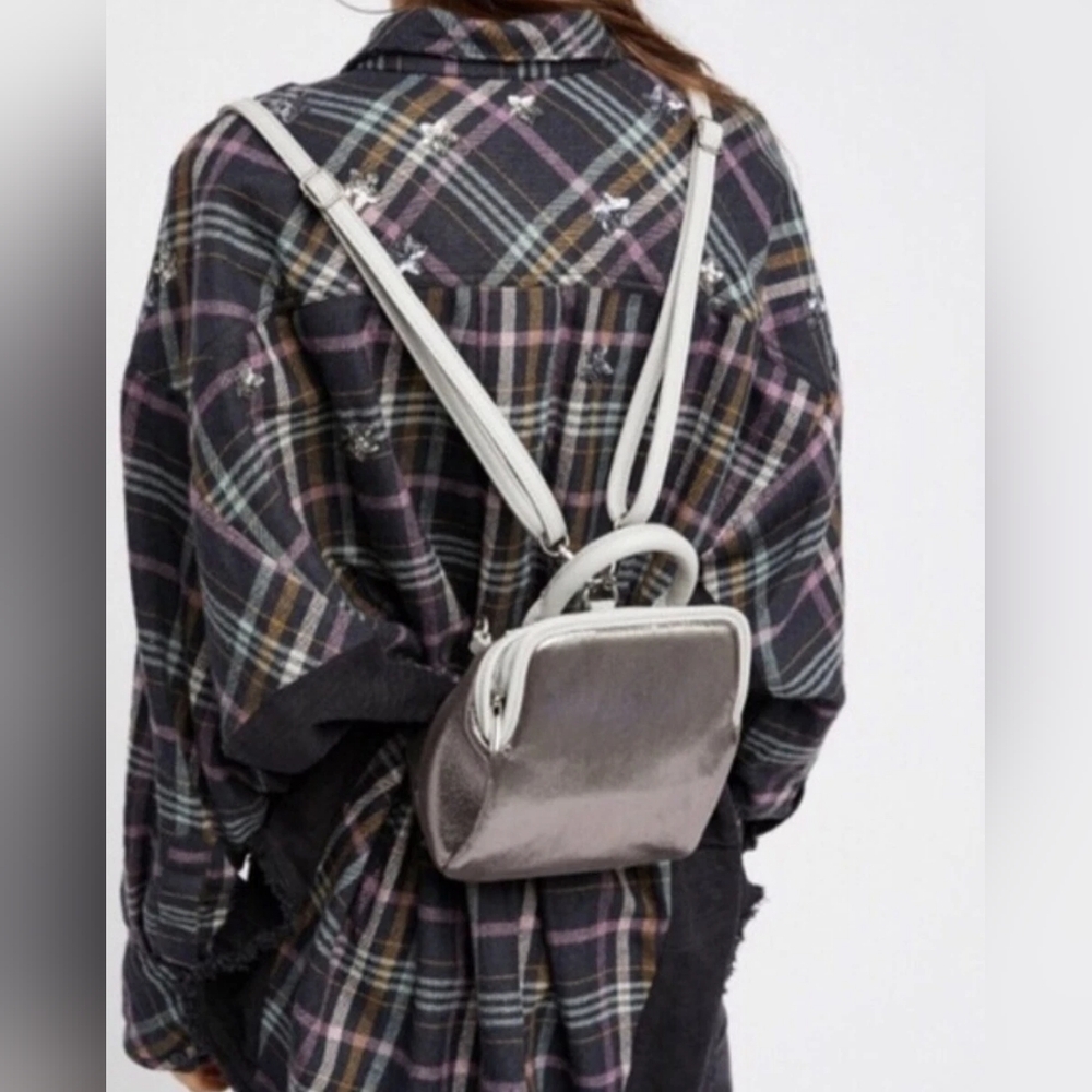 Free People Metallic Silver Mini Backpack